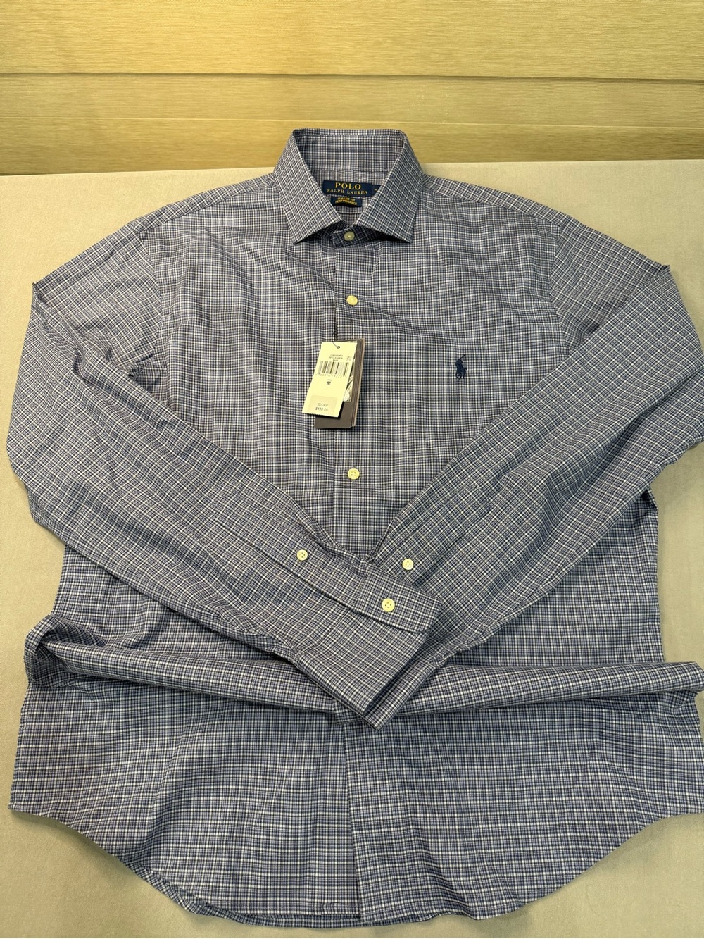 Polo Ralph Lauren Men's M Blue White Check Woven Cotton Classic Fit Perf LS